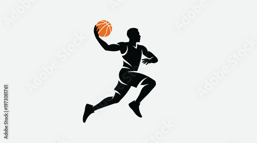 Silhouette Of Basketball Player Dribbling and Dunking