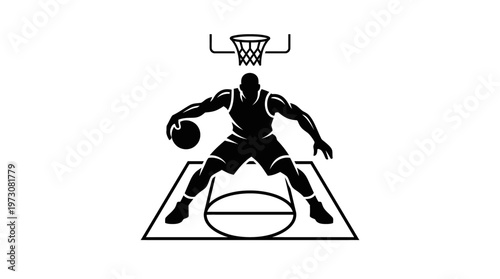 Basketball Player Concentrating on Dribbling