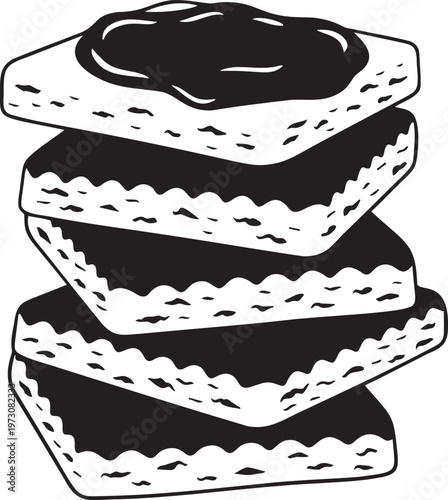 Delicious stack of crispy waffles with syrup on top, creating a tempting breakfast or dessert treat.