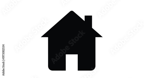 Simple black silhouette of a house with a chimney and doorway