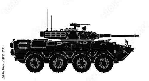 Black silhouette of an eight wheeled armored fighting vehicle