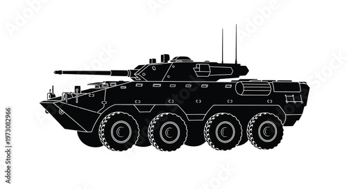 Black silhouette of an eight wheeled armored fighting vehicle likely a scout car