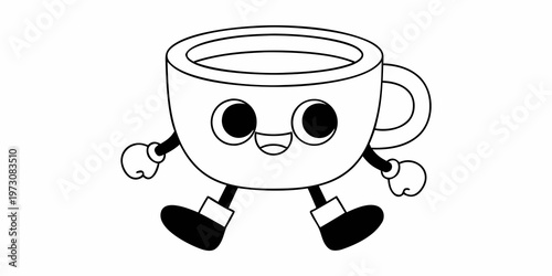 Charming cartoon illustration of an anthropomorphic coffee cup character
