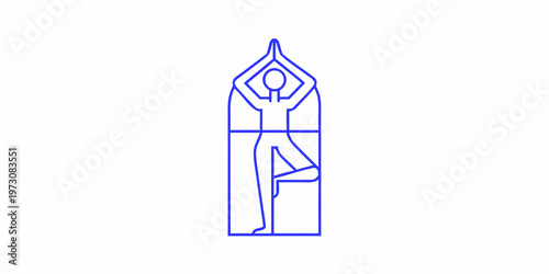Simple blue line drawing of a person in a lotus yoga position