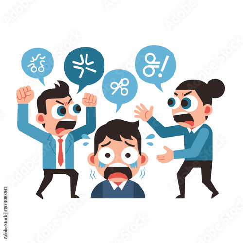 Angry Argument Between Colleagues Overwhelmed Sad Employee