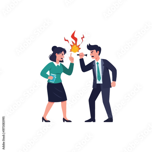 Angry business colleagues arguing, conflict, disagreement, workplace tension, fiery dispute