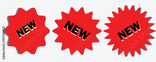 Three vibrant red starbursts prominently display the word 'new' in bold yellow lettering.