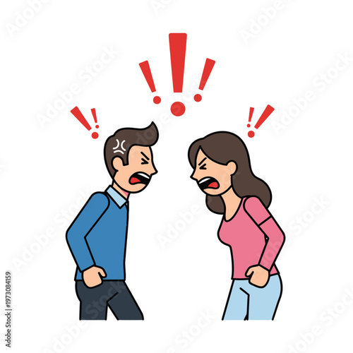 Angry Couple Arguing, Conflict and Disagreement, Exclamation Marks