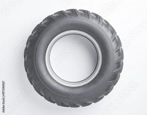 Auto part. Truck tire. Wheel of heavy duty semi truck, close up. Freight industry transport, wheels of modern truck.
