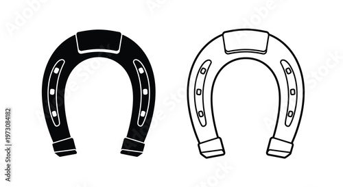 Two horse shoes one filled black and one outline side by side