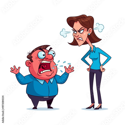 Angry Couple Arguing, Man Shouting, Woman Furious