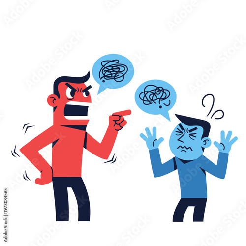 Angry man yelling at another man, conflict, argument, misunderstanding, stress, frustration
