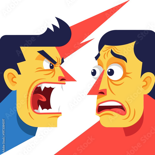 Angry Man Yelling at Scared Person Conflict Argument Aggression Cartoon Style