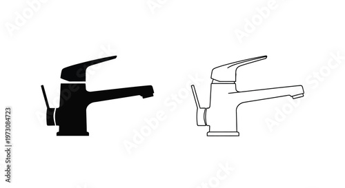 Modern faucet design illustration black and white versions side by side