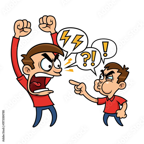 Angry Men Arguing, Shouting and Pointing Fingers in Cartoon Style