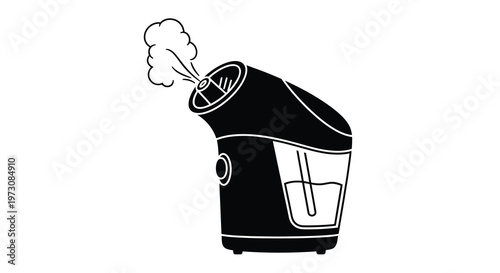 Black and white illustration of a facial steamer emitting steam