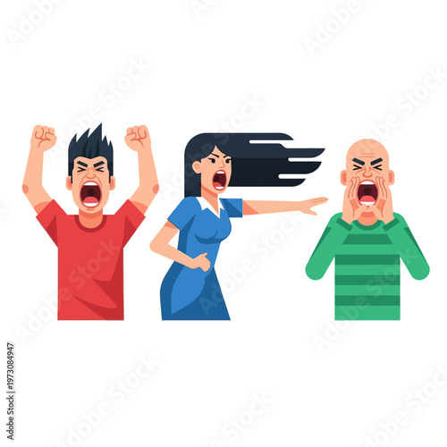 Angry People Yelling, Frustrated Crowd, Conflict, Stress, Aggression, Communication Problems
