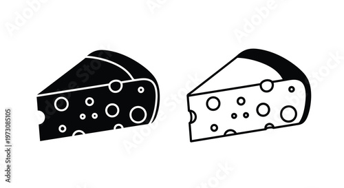Two cheese wedge icons one black one white with characteristic holes
