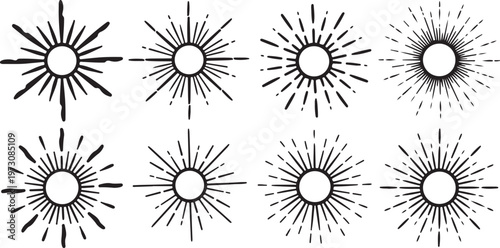 Symmetrical star patterns with varying ray lengths and densities Vector