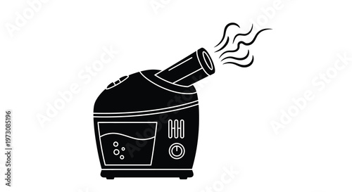 A simple black outline of a portable garment steamer with rising steam