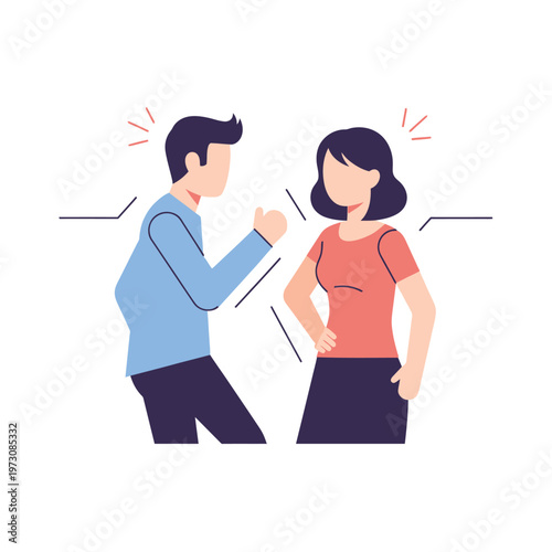 Couple arguing, conflict, disagreement, relationship problems, communication breakdown, vector illustration