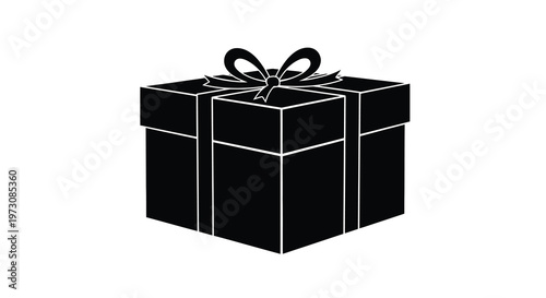 Simple black and white illustration of a gift box with a bow