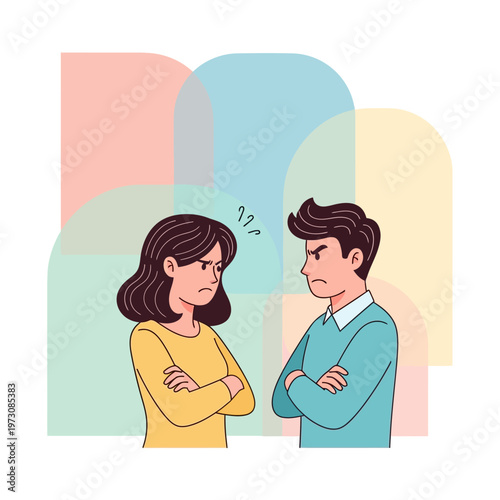 Couple Arguing, Disagreement, Conflict, Relationship Problems, Anger, Frustration, Cartoon
