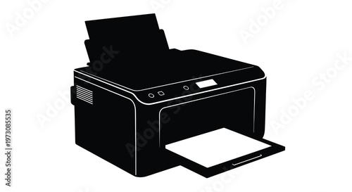 A black silhouette of a modern all in one inkjet printer