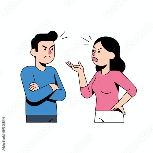 Couple Arguing, Woman Gesturing, Man Crosses Arms, Conflict, Disagreement, Relationship Problems
