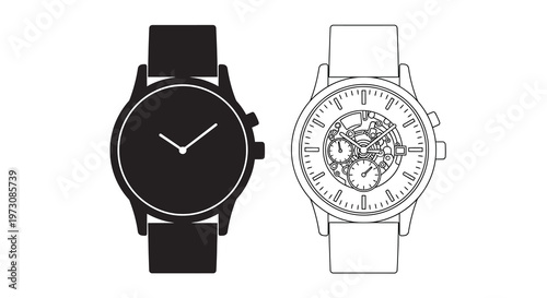 Two wristwatches one black and one white presented in a minimalist style