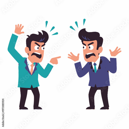 Two angry businessmen arguing and gesturing aggressively, conflict concept