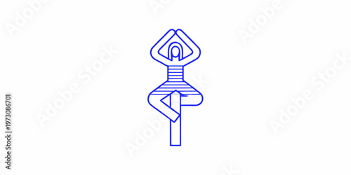 Blue line art illustration of a stylized ceremonial staff or spear