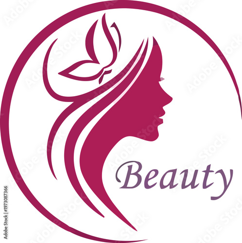 Elegant womans silhouette logo with a butterfly and flowing hair perfect for beauty salons spas cosmetics or wellness branding