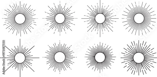 Symmetrical geometric patterns with radiating lines and central circles Vector