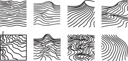 Variation in line art textures and patterns using cross hatching and contour techniques Vector