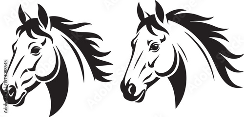 Horse head profile silhouettes collection of equestrian animals in stylized line art for logo design
