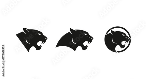 Minimalist black panther logo in a circular frame, featuring a fierce roaring big cat head silhouette. Modern, bold and clean design ideal for branding, sports teams, esports, and luxury identity use.