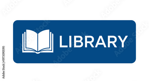 Library Icon and Text on Blue Background