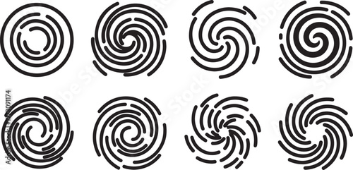 Intricate black and white spiral designs showcasing line art patterns Vector