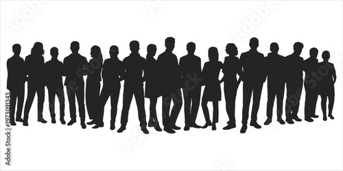 A diverse group of people standing together in silhouette formation crowd