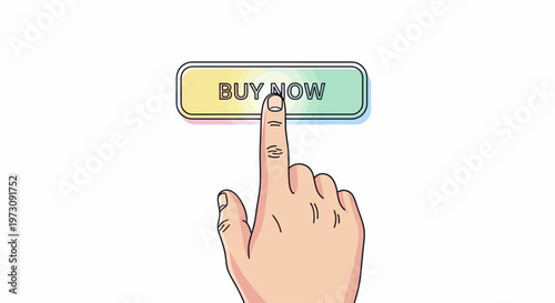Hand clicking buy now button online.