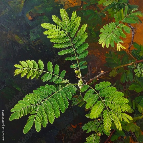 A lush green plant with fern-like leaves