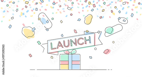 Multicolored gift box with confetti.