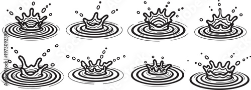 A collection of detailed line drawings of various mushrooms with dots and splashes Vector