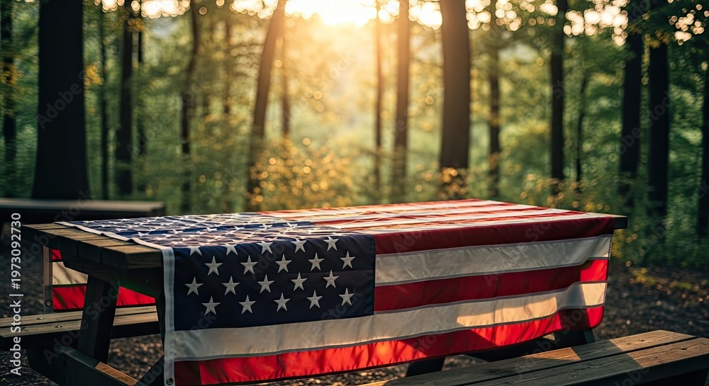 Fototapeta premium Honoring heroes a solemn memorial day scene with an american flag draped over a veteran's casket