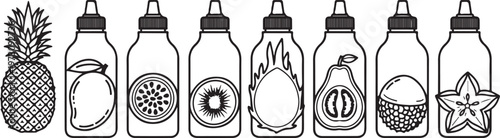 A collection of decorative water bottles with various patterns and corks Vector