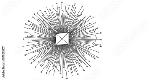 Detailed diagram of a central square connected to outward radiating circuits