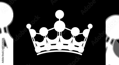 White crown on black background with shadowy figures flanking