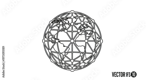 Abstract globe with network grid and continent outlines