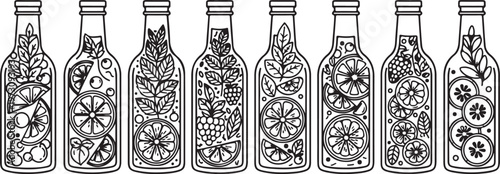 Collection of intricately designed glass bottles with unique patterns Vector